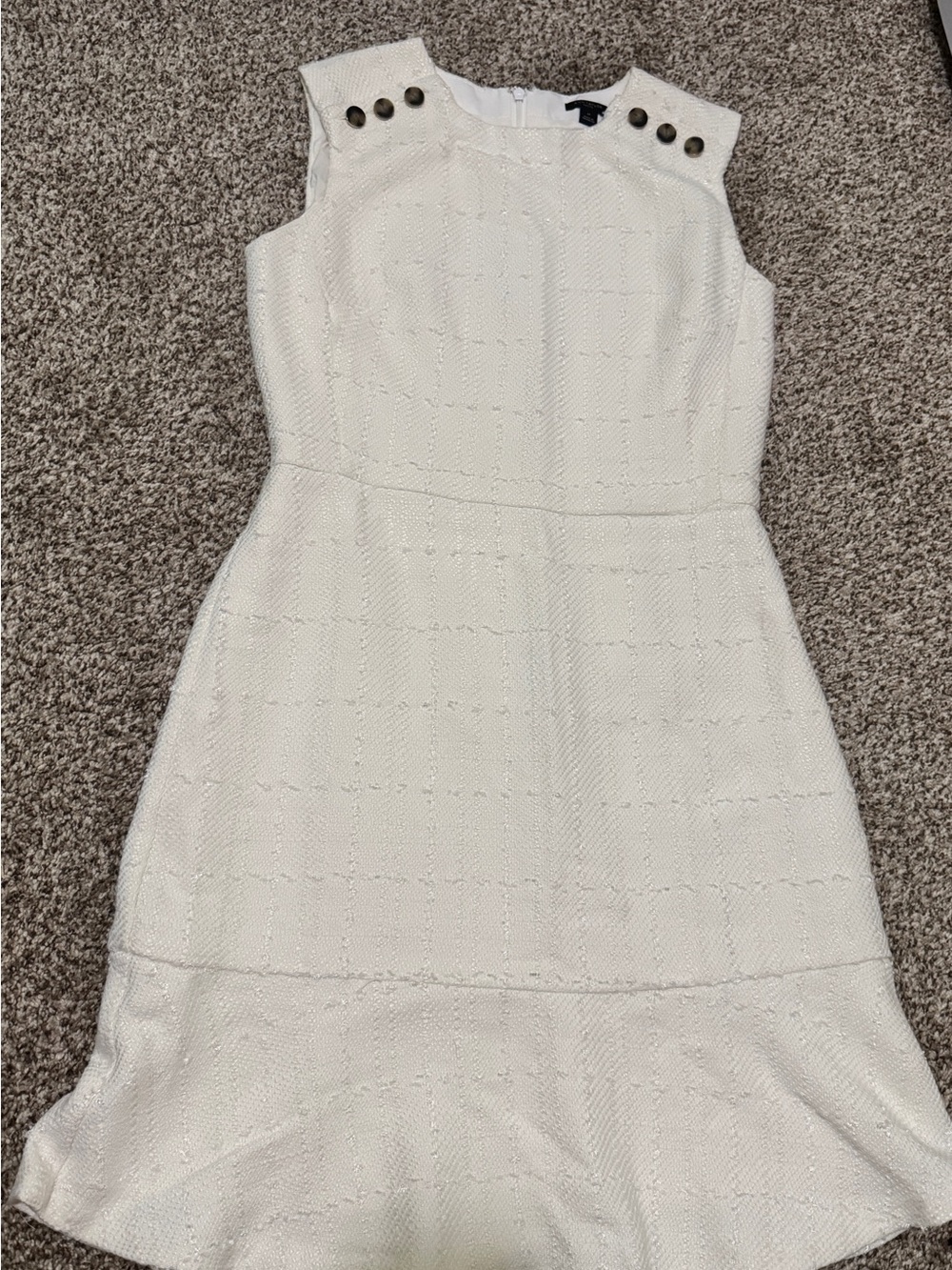 Ann Taylor Cream Textured Sleeveless Mini Dress with Shoulder Button Detail